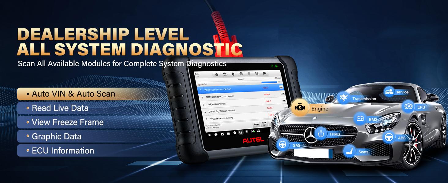 Autel Scanner MaxiCOM MK808S: 2026 Bidirectional Tool fca autoauth system diagnostic Multilingual OBD2 with Display Programming Automotive
