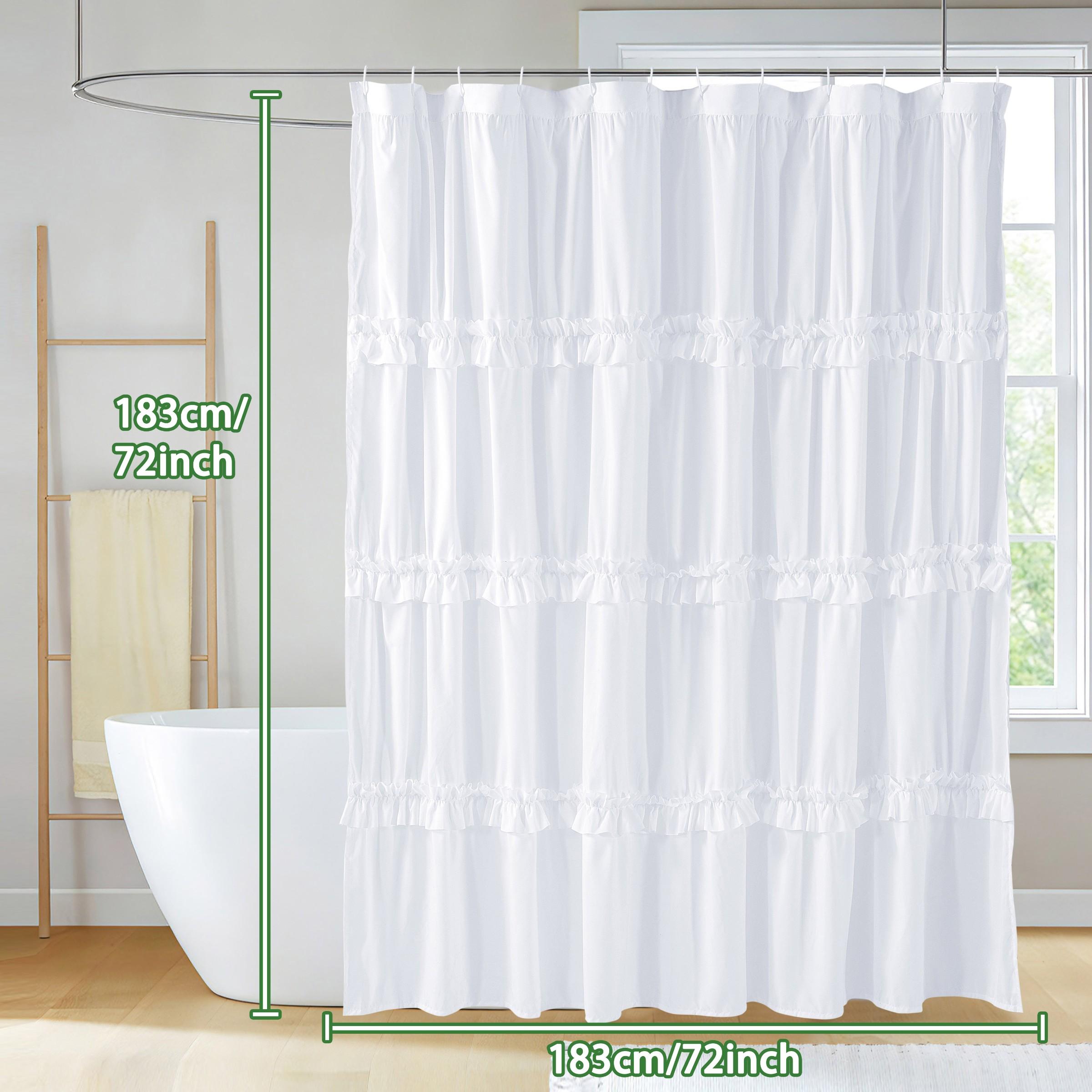 French Vintage Ruffled Shower Curtain, Handmade Pleated Microfiber, Butterfly Knot, 12 Holes, 72"x72", Perfect for Master Bathroom
