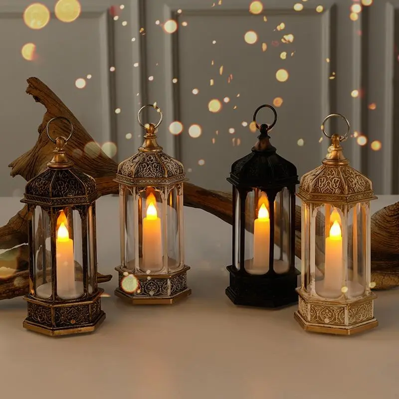 Vintage Moroccan-style LED lantern, nostalgic decorative hanging candle-style light, battery-operated tabletop lantern, available in 4 colors (single pack, candle not included)