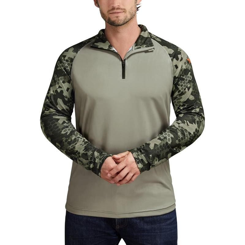 【RODEEL】913 Quarter Zip Long Sleeve Shirts Men UPF 50+ Sun UV Protection Lightweight Quick Dry Moisture Wicking Breathable Cooling Athletic Activewear for Outdoor Sports Gym Workout Hiking Camping Running Fishing Hunting Boating Menswear, Holiday Gift