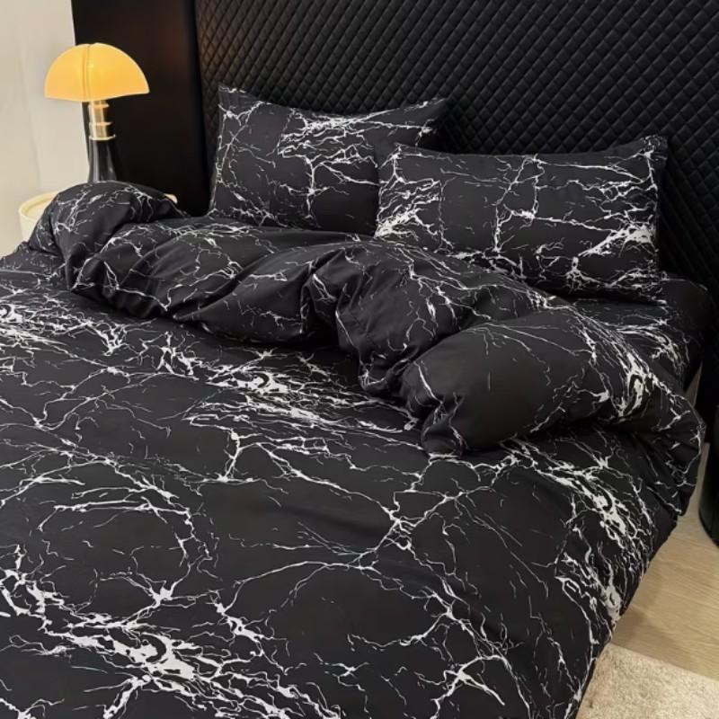 Marble Print Bedding Set, Soft Breathable Polyester Duvet Cover + 2 Pillowcases, No Filling Included, Comfortable Sleep Essentials