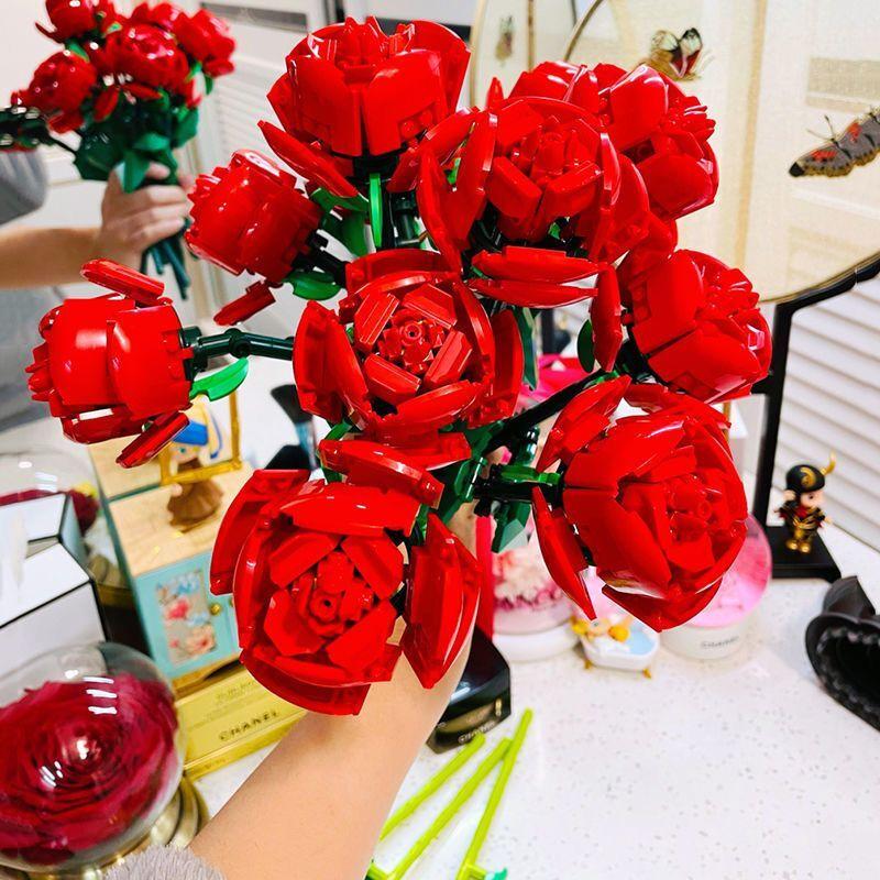 789pcs Pink Rose Bouquet Building Blocks Set, Red Rose, Christmas & Valentine's Day Gift for Girlfriend