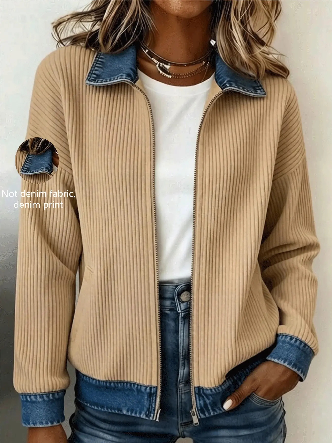 Vintage Color block Lapel Zipper Jacket, Loose-Fit Drop Shoulder Large Pocket Design,Casual Daily Commute Outerwear Top, Multiple colors