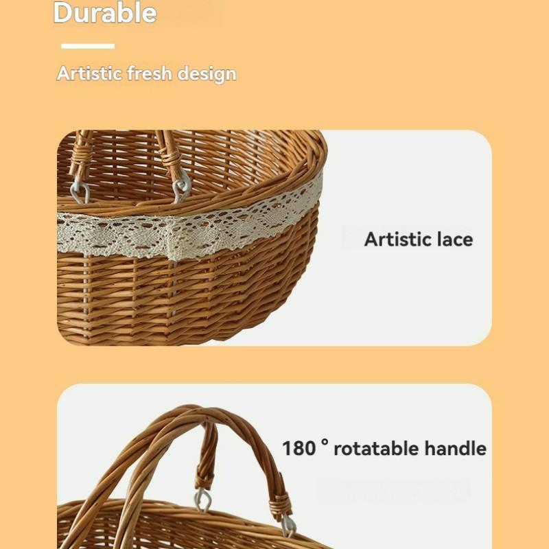 Handmade Bamboo Storage Basket, Multi-Purpose Organizer, Floral Bottom Design, Rural Style, Perfect for Bouquets and Picnics