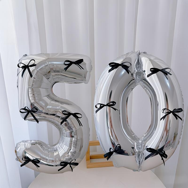 15pcs black bow style silver aluminum foil balloon set, including 2 balloons, 12 black bows and glue, suitable for birthday parties, Birthday decorations, graduation ceremony decoration and photo props