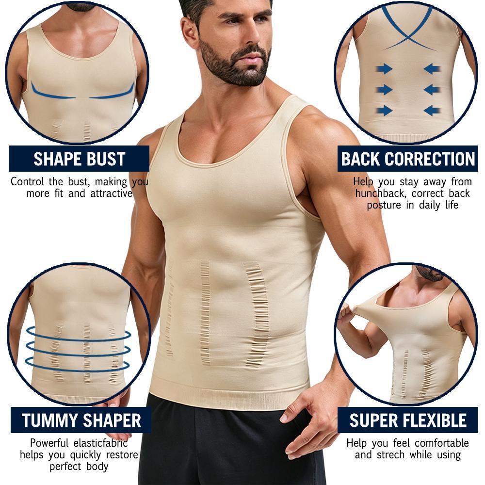 1/2 PACK Men's Sleeveless Solid Compression Fit Fitness Vest Shirt, Athletic Training Apparel Gym Activewear Body Shaper