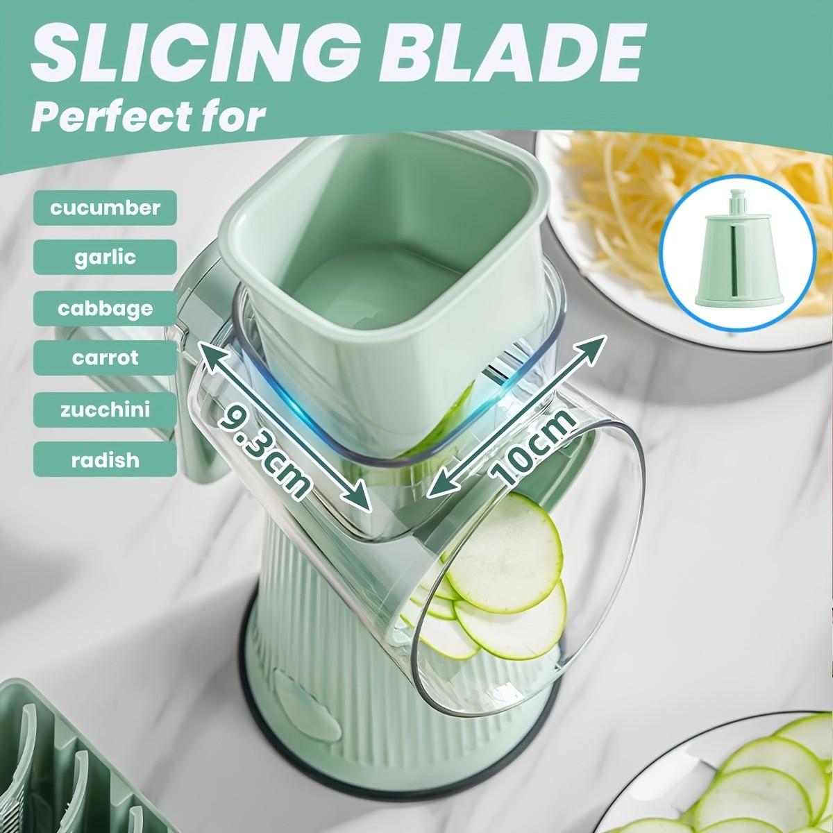 Rotary Cheese Grater with Handle, 1 Set Kitchen Round Mandoline Vegetable Slicer with Interchangeable Blades, Kitchen Gadgets, Easy To Clean Rotary Grater Slicer, Utensils