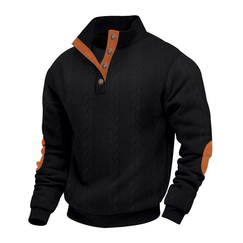Men's Casual Long Sleeve Knit Pullover Sweater - Mock Neck, Button Collar, Elbow Patches Sports & Outdoor Top (Menswear Knitwear, longsleeves) White, Collared Neck sohochic