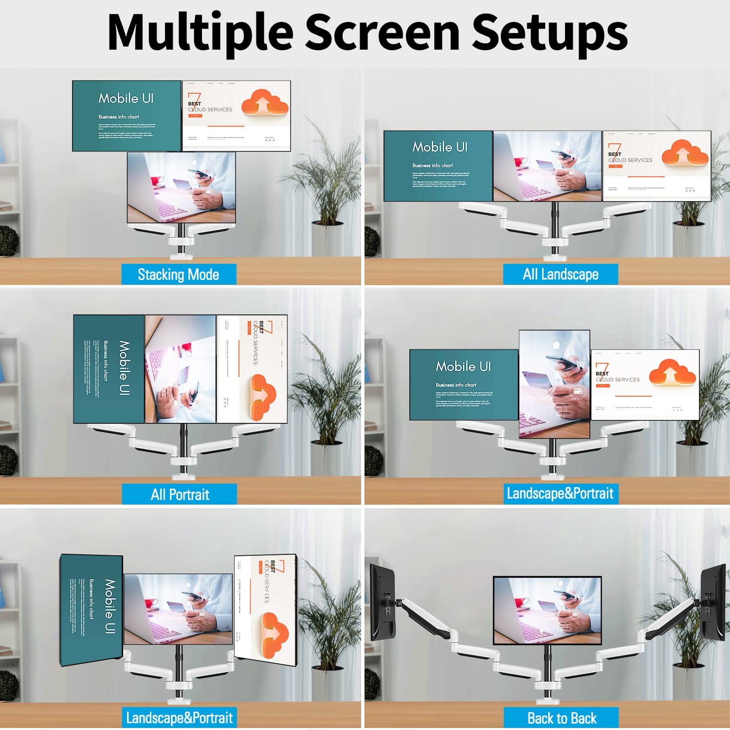 MOUNTUP 17"-32" Triple Monitor Desk Mount, 3 Monitor Gas Spring Desk Arm Holds 4.4-19.8lbs, Glossy White, MU8003