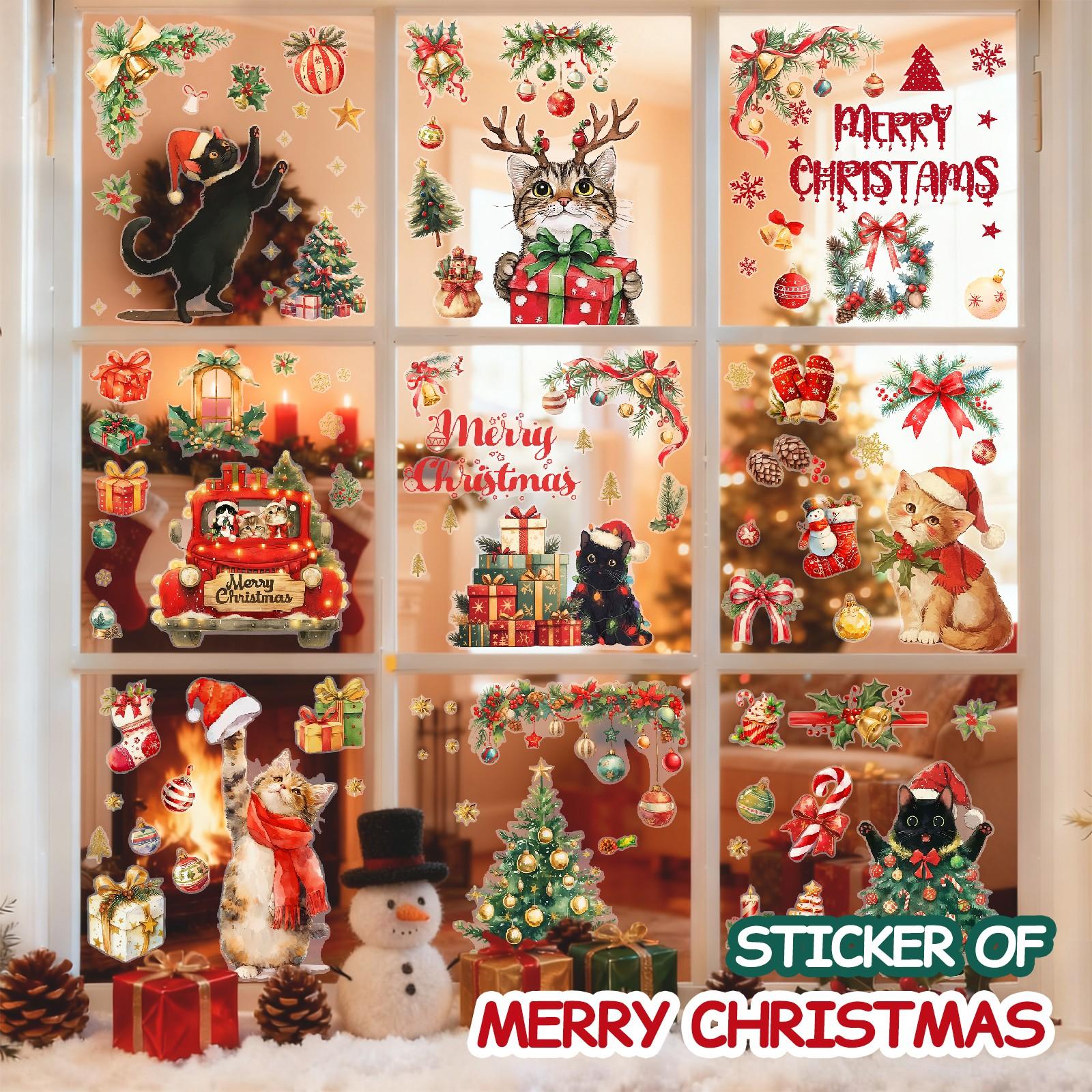 Christmas Static Cling Stickers Set, 9 Sheets 11.81x7.87 Inch, Pre-Cut Removable Holiday Window Decorations, No Residue