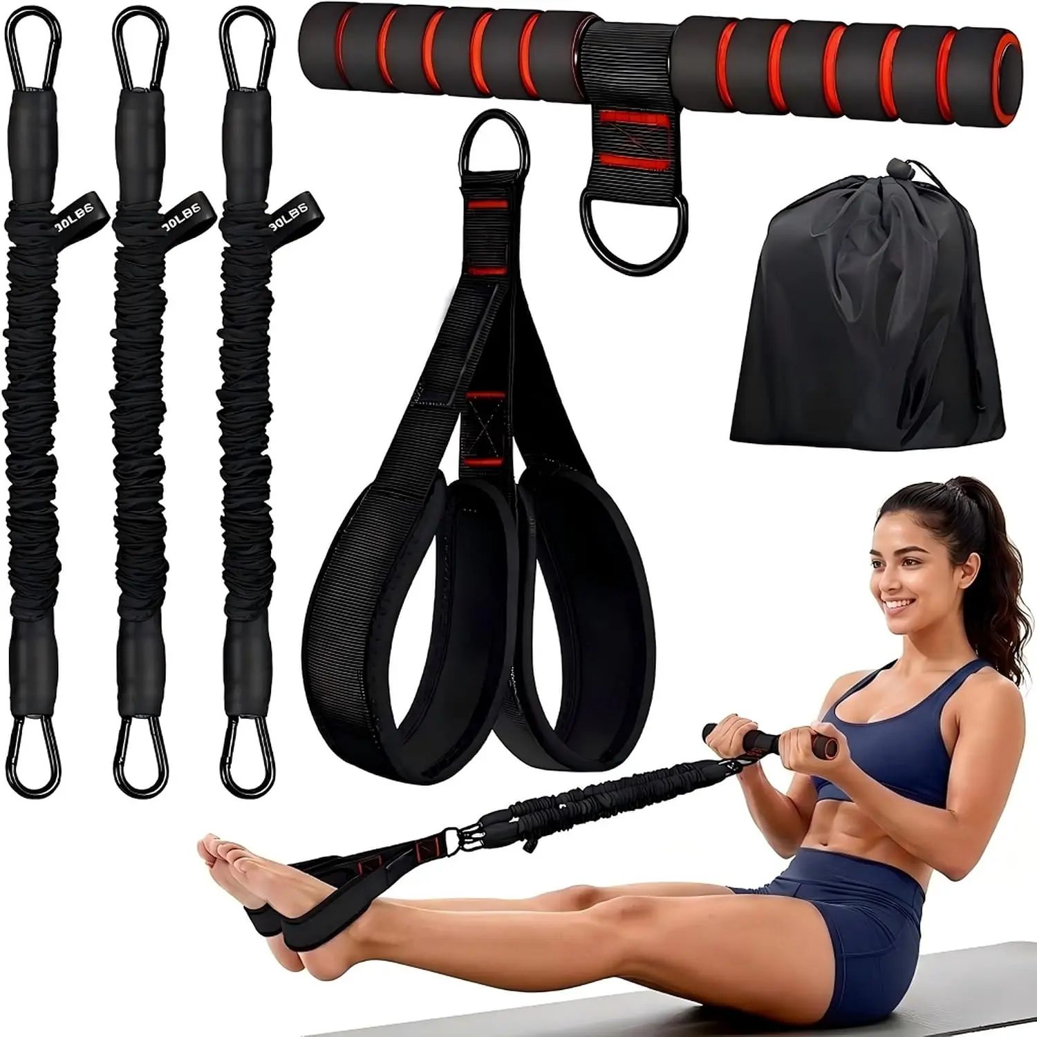 Upgrade Pedal Resistance Band with Handle, Adjustable Tube Foot Pedal Device Puller Exercise Bands, for Abs Arm Leg Waist Workout, Core Pilates, Sit Up Fitness Equipment for Full Body Training