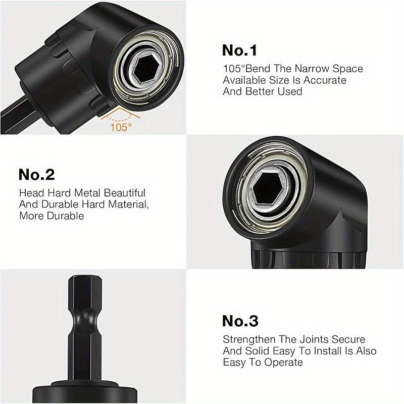 【Valentine's Day】6pcs Right-Angle Drill Bit Accessory Set, Including 3 360° Rotatable 1/4, 3/8, 1/2 Inch Impact Grade Socket Adapters, 2 105° Hex Shank Angle Drill Adapters And 90° Bevel Drill Bit, Tool Kit Heavy Duty