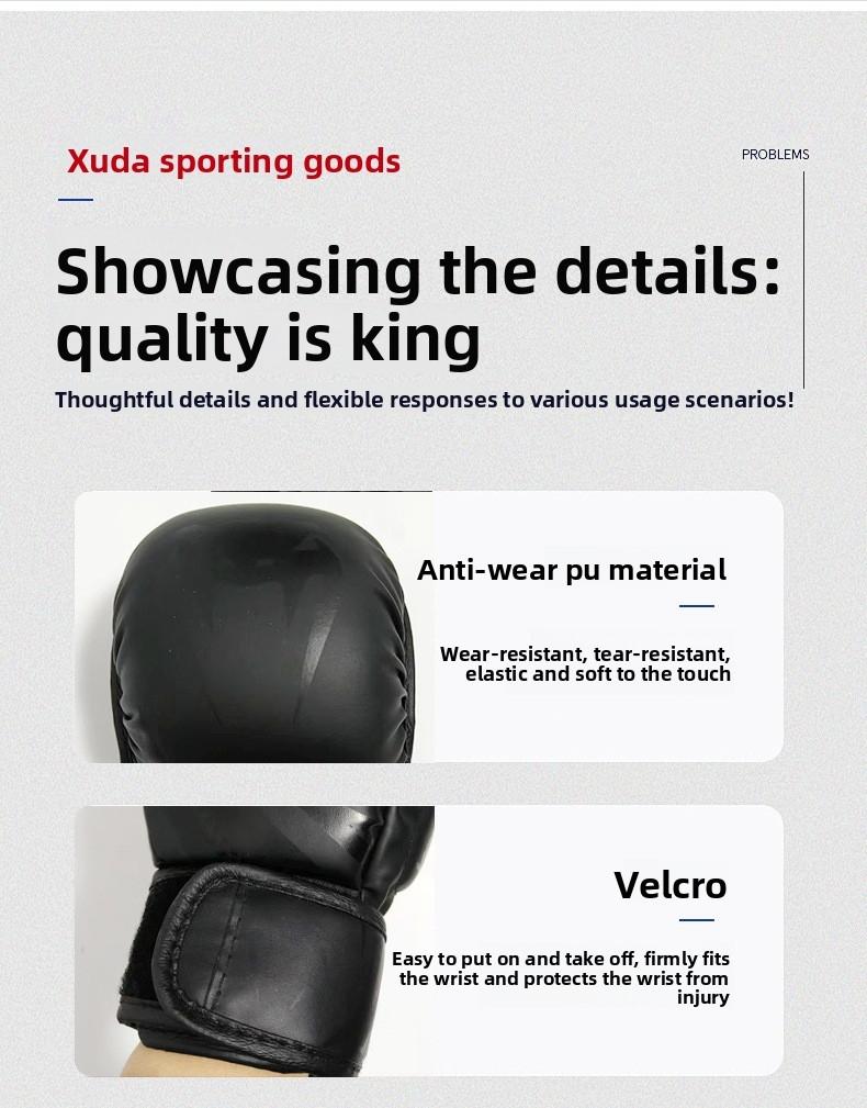 Adult Boxing Gloves for Sanda Training MMA Fighting Punching Bag Half Finger Professional Competition Kickboxing Gloves Shock Absorption Breathable Wrist Support Protective Gear for Martial Arts Sparring Grappling Training for Men Women Athletes