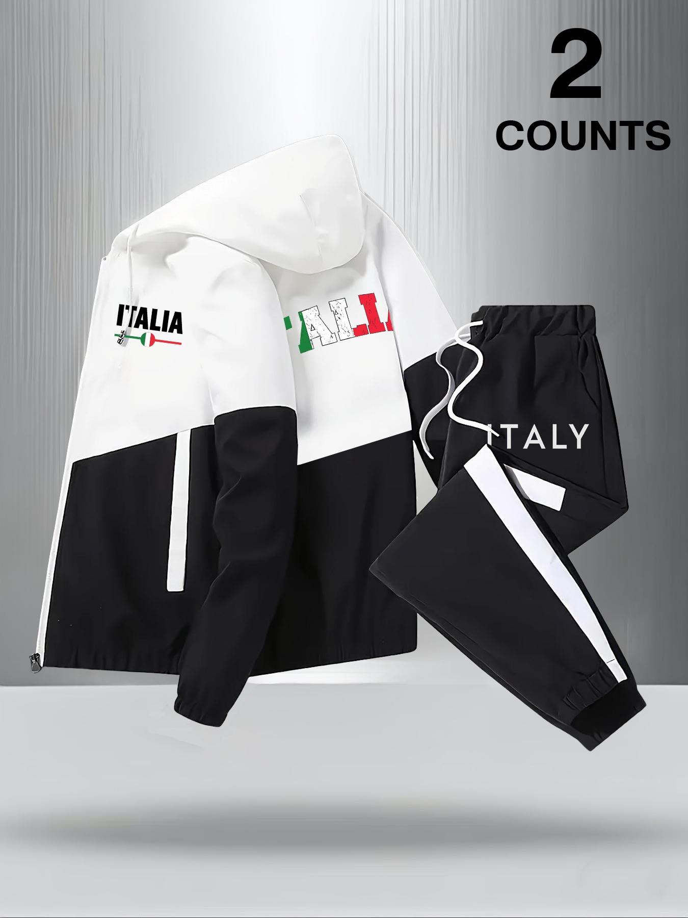 Men's Italy 2 Piece Streetwear Tracksuit Set, Full-Zip Hooded
