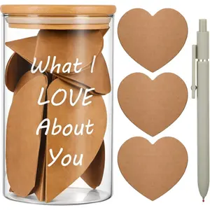 Love Notes Memory Jar, What I Love About You Jar & 50 Heart Shaped Note 1 Pen Anniversary Birthday Father's Day Long Distance Relationship Gift for Boy/girlfriend Husband Wife Couple Mom Dad