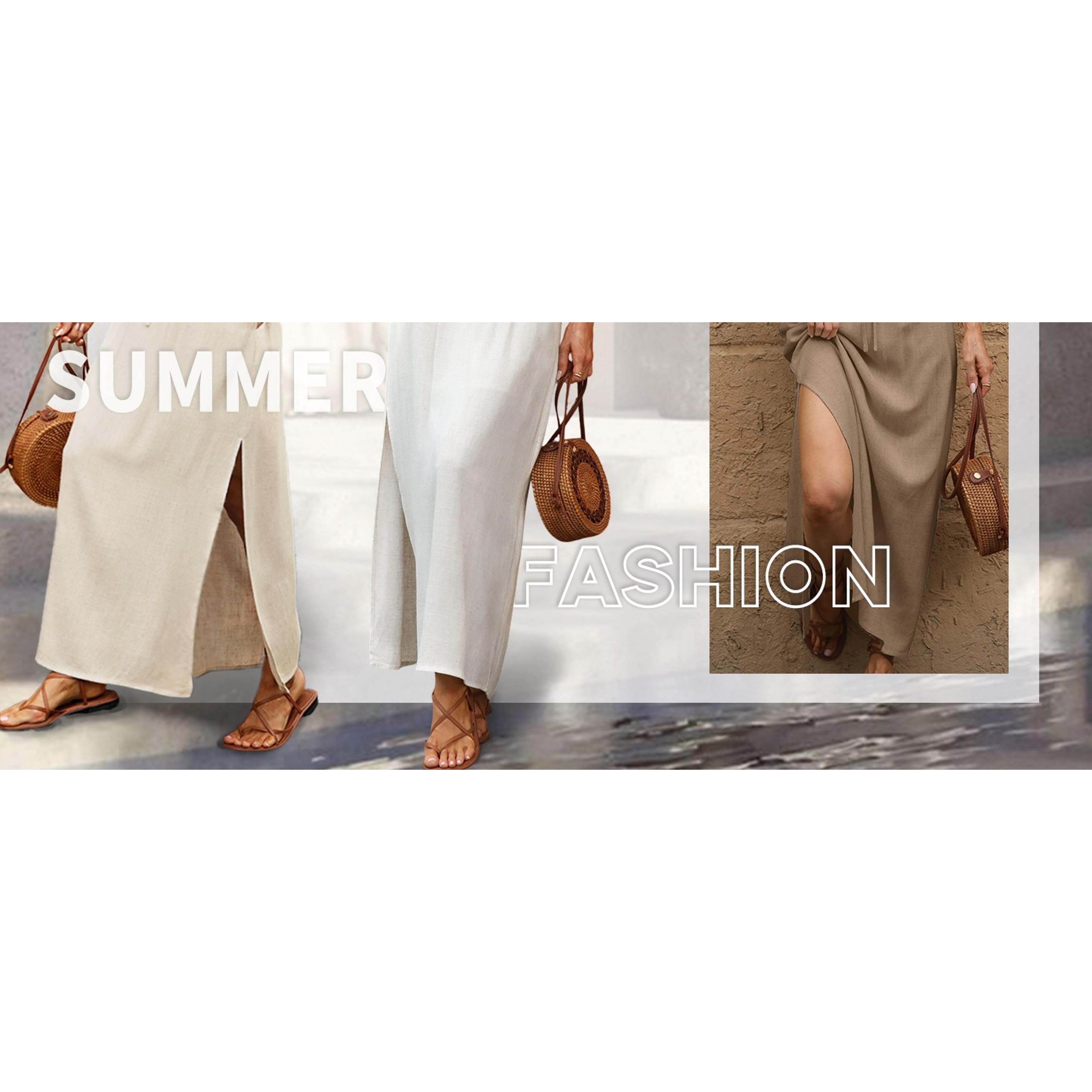 Linen Straight Maxi Skirt with Side Slit - Elastic Waist Drawstring Long Flowy Ankle-Length Skirt with Pockets(Gift) Linen Straight Maxi Skirt with Side Slit - Elastic Waist Drawstring Long Flowy Ankle-Length Skirt with Pockets(Gift)