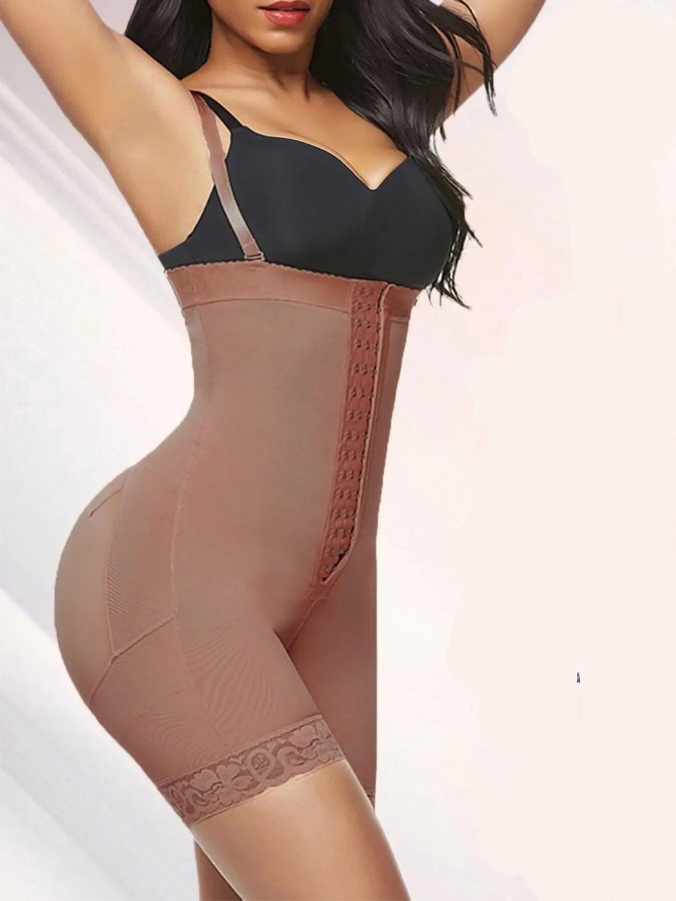 Women's Solid Color Contrast Lace Shapewear Panty, Tummy Control Butt Lifter, High Stretch Shaper for Daily Wear