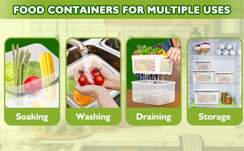 8 Pieces Fruit Storage Containers For Fridge, Large Produce Saver Berry Lettuce Containers For Refrigerator Organizers Bins, Fruit Vegetable Food Storage Containers With Lids & Colanders