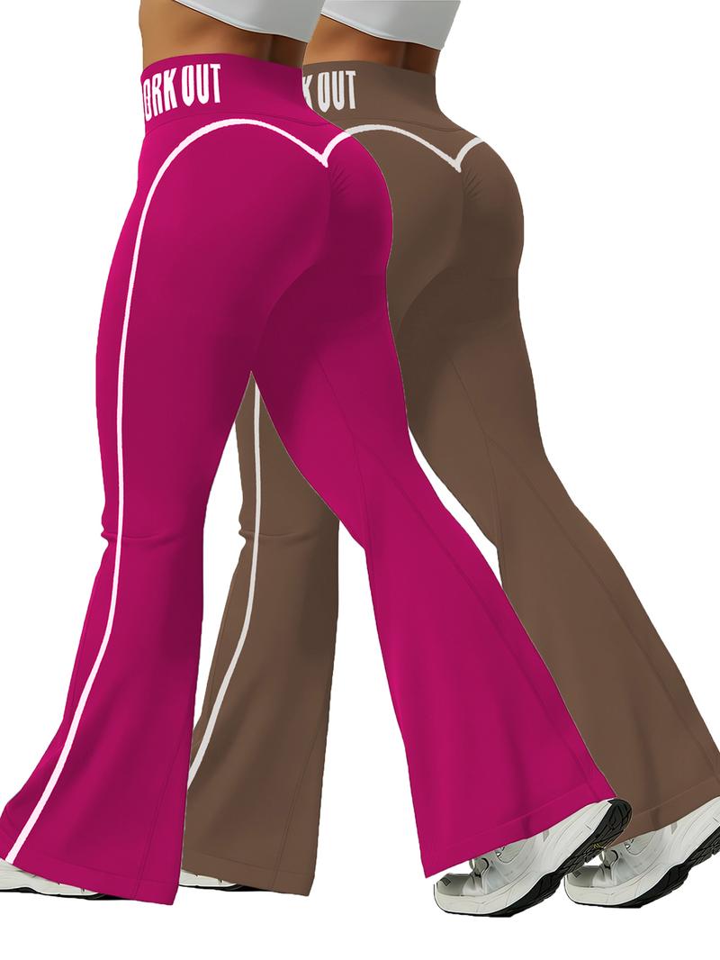 Women's Fall Winter Two-Piece Set Colorblock Letter Fitness Bell Bottom High Waisted Tight Yoga Pants High Waist Leggings