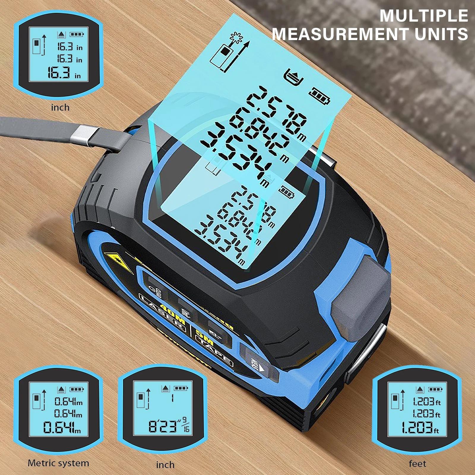3 in 1 Digital Tape Measure, 1 Count High Precision Laser Distance Meter, Durable Steel Tape Measure, Measuring Tape, Suitable for Home Improvement Projects, Construction Measurement