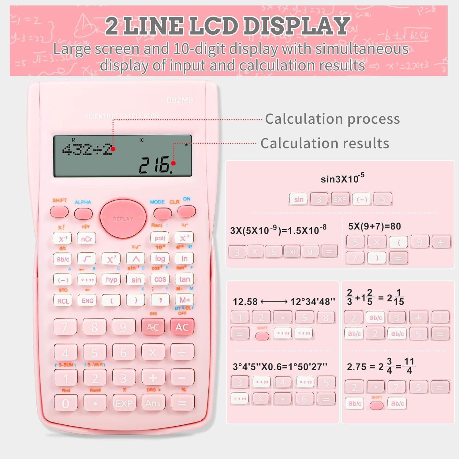 2-Line Display Scientific Calculator with 240 Functions, ABS Plastic, Manufacturer Warranty, Cute Design for Middle & High School Students, Office Stationery & Accounting Supplies