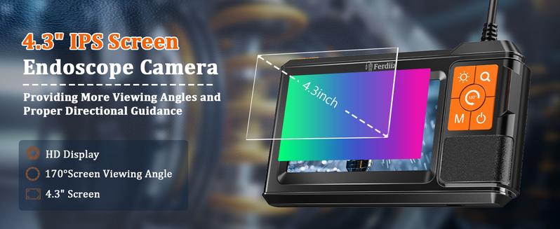 Dual-Lens Endoscope with Light, Endoscope Camera with Light with 4.3" IPS Screen,1920P HD with 8 LED Lights,16.4ft Semi-Rigid Cable and Back LED Light,IP67 Waterproof Endoscope Cool Gadgets for Men