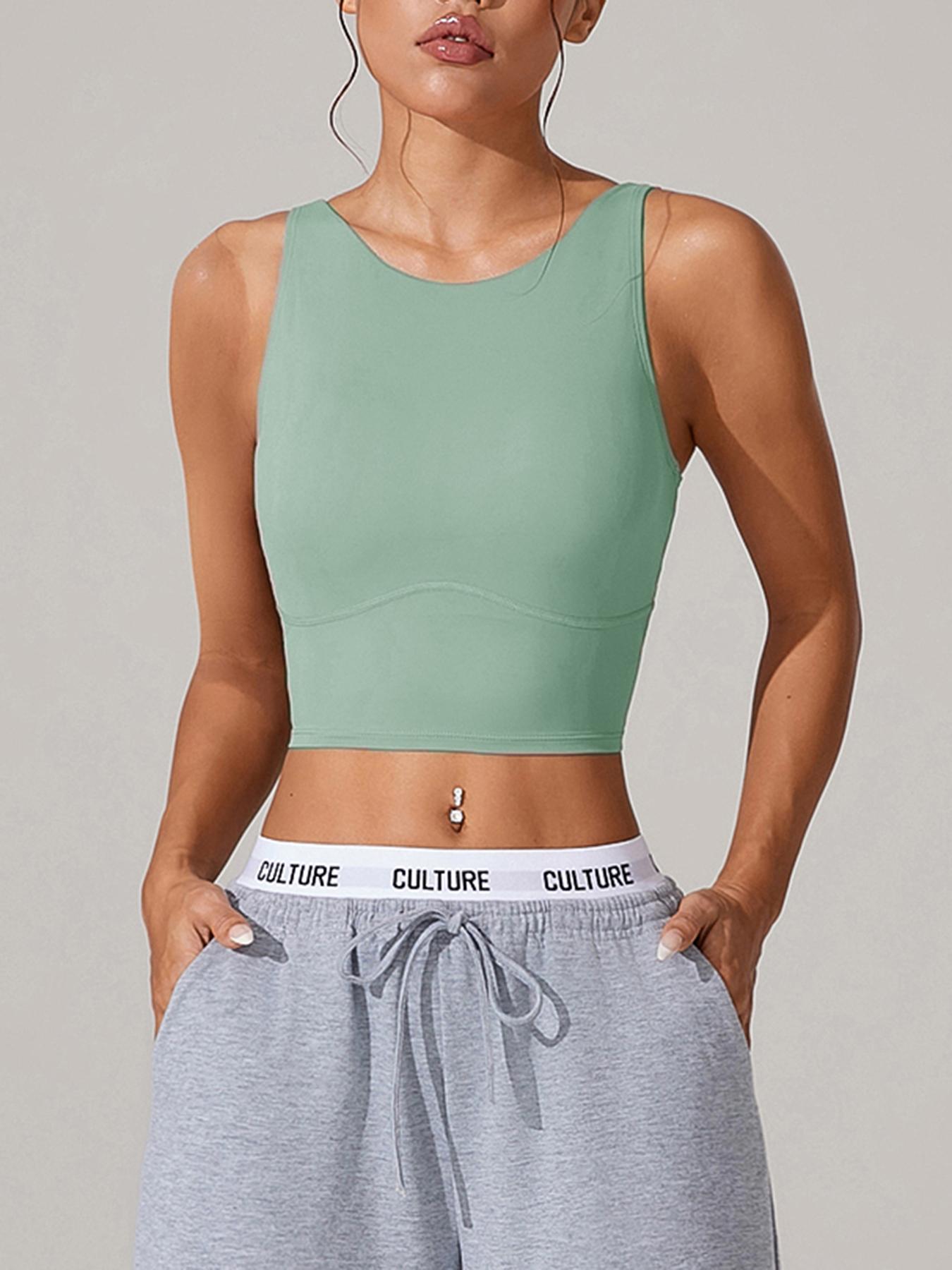 Women's Solid Color Crop Yoga Sports Bra, Breathable Comfortable Sports Bra, Ladies Sportswear for Indoor Outdoor Wear