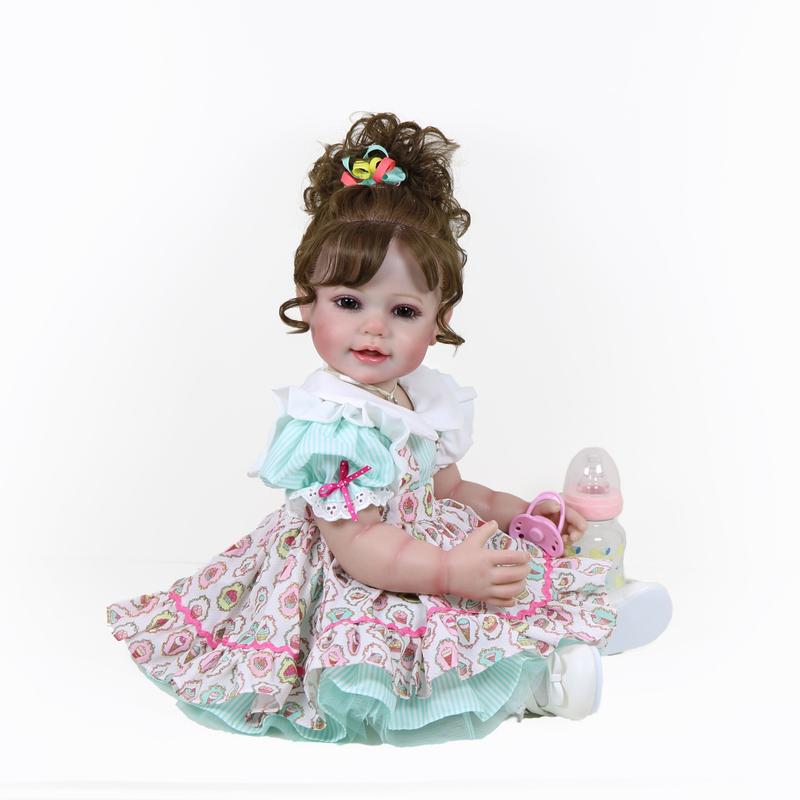 “Happy Birthday Girl” – 22” Realistic Reborn Toddler Doll with Rooted Hair, Soft Full Vinyl Body, 3D Painted Face Veins, Festive Cupcake Party Dress, Accessories – Ages 3+