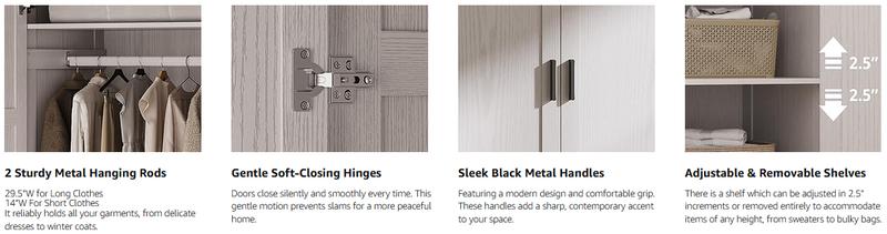 ANCTOR Armoire Wardrobe Closet with Mirror, 70.9" H × 36.2" W, Bedroom Armoires with 4 Doors, 3 Drawers and Shelves, Large Clothing Storage Cabinet for Hanging Clothes