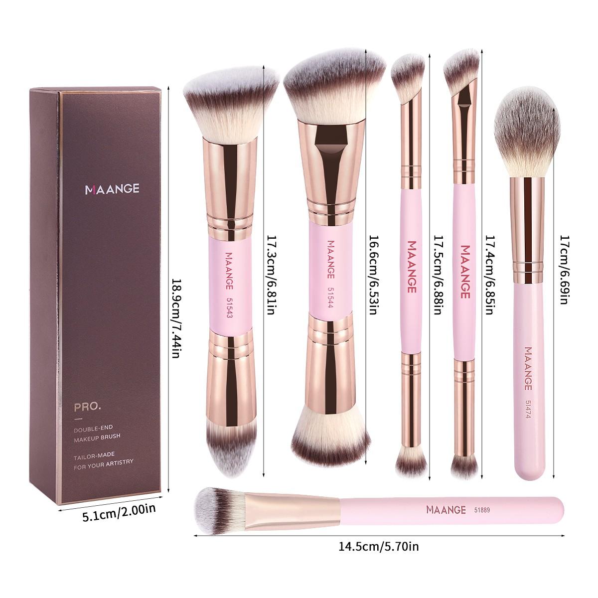 Maange 6-Piece Makeup Brush Set, Makeup Brushes Set, Makeup Tools Set, Foundation Brush, Blush Brush, Loose Powder Brush, Eyeshadow Brush, Concealer Brush, Ideal for Home and Travel