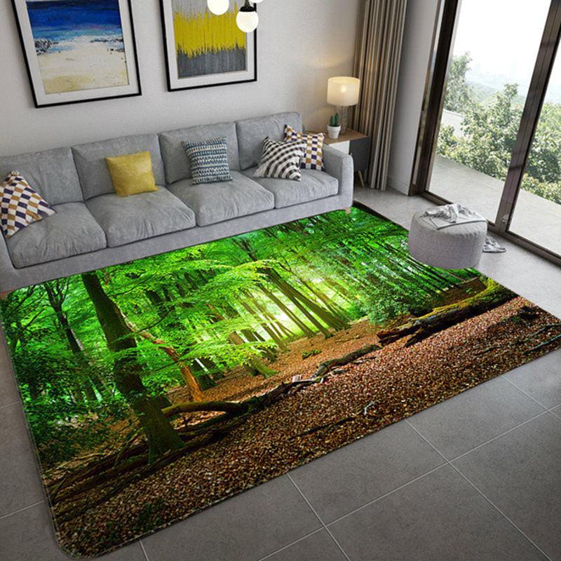 Green Forest Tree Hole Flannel Area Rug - Realistic Jungle Landscape Print Soft Mat for Living Room, Non-Slip Nature Home Decor#ForestRug #TreeHoleMat #JungleLandscapeDecor #RealisticCarpet #NonSlipFlannelRug