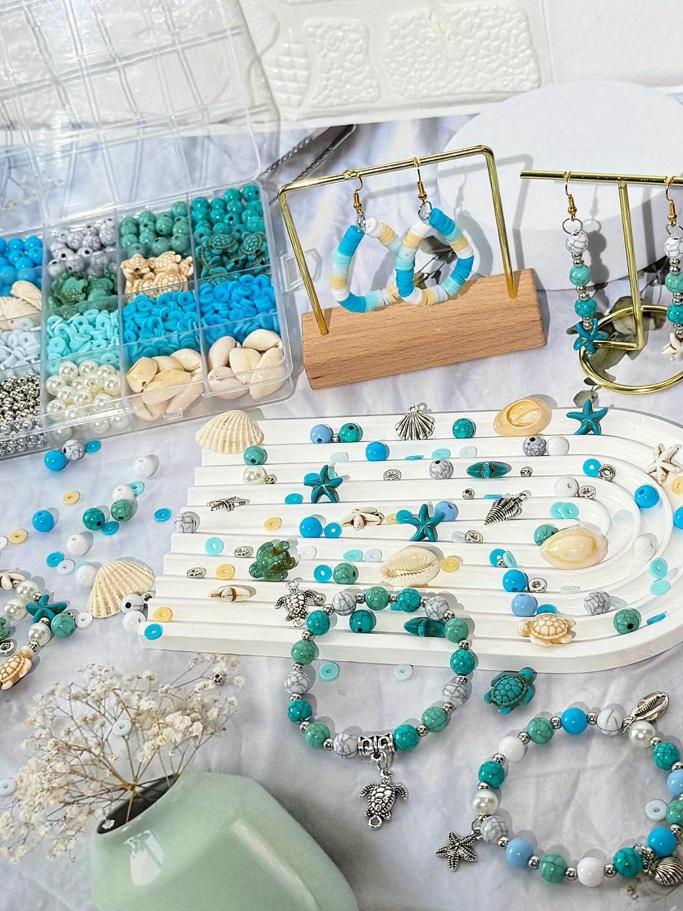 1860pcs Ocean Bead Craft Kit, Sea Turtle Starfish Design, Ideal for Bracelets, Jewelry, Keychains, Summer DIY Crafts
