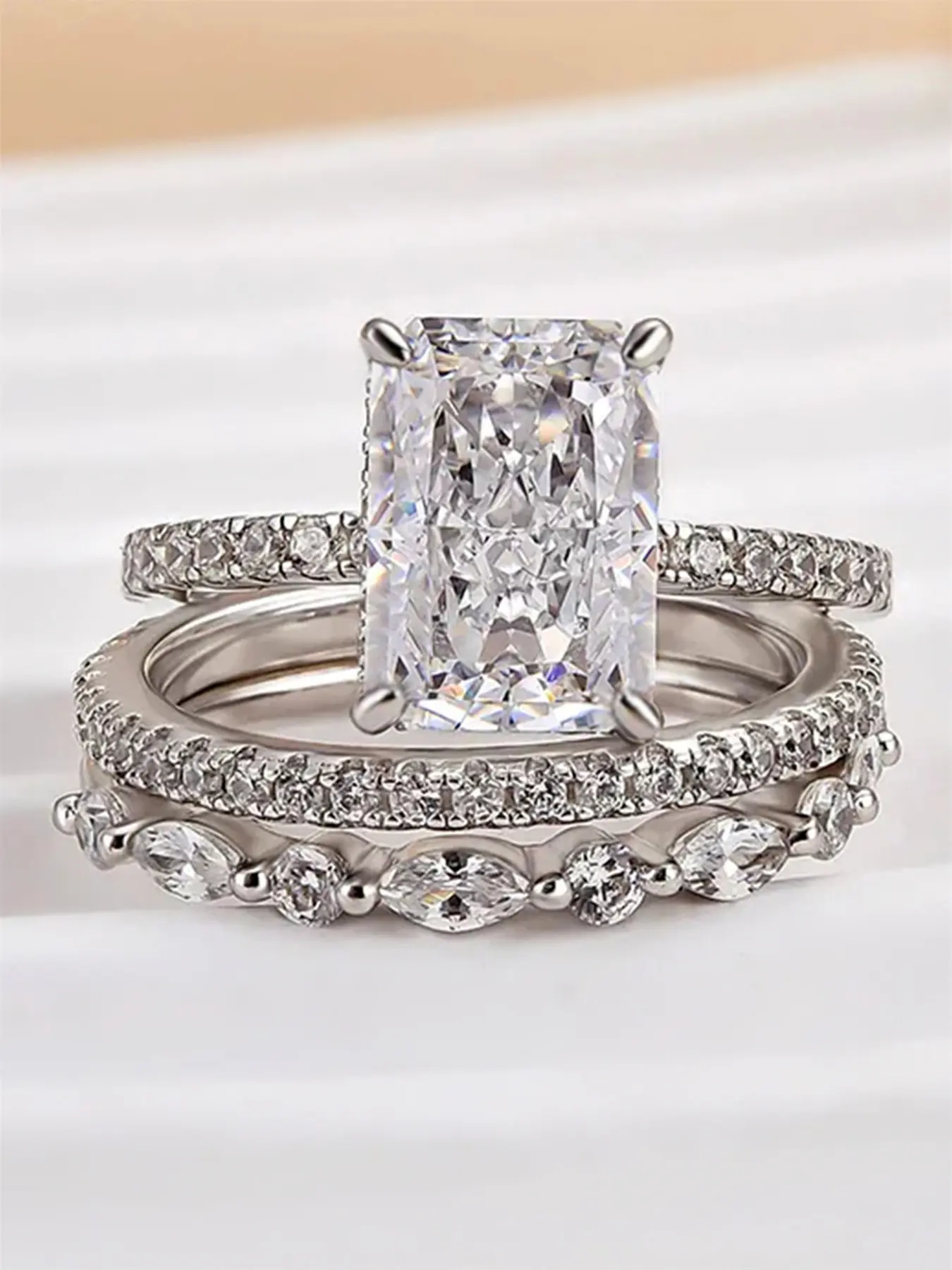 3PC/Set Gorgeous Cubic Zirconia Ring Set For Women For Wedding Engagement Anniversary Party Accessories Valentine's Day Gift