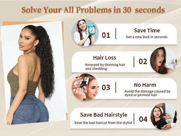 ORSUNCER HAIR Extension Claw Ponytail Long Wavy Ponytail Extension Black Brown 30 Inch Curly Clip Ponytail in Hair Extensions For Women Fluffy Natural Looking Synthetic Hairpiece for Daily Use Easy To Go ORSUNCER HAIR