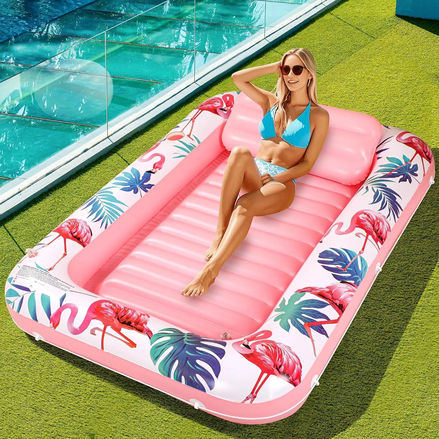 Portable Inflatable Pool Float Mattress, Comfort Tanning Float With Pillow Cup Holder For Pool Lake Backyard Relax