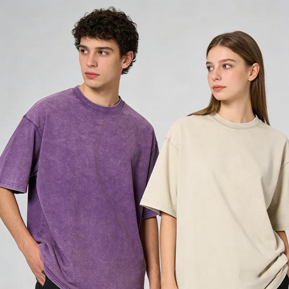 Heavyweight 100% Cotton Crew Neck T-Shirts 1/3 Pack, Unisex Short Sleeve Vintage Acid Washed Basic Tees, Casual Streetwear Summer Tops