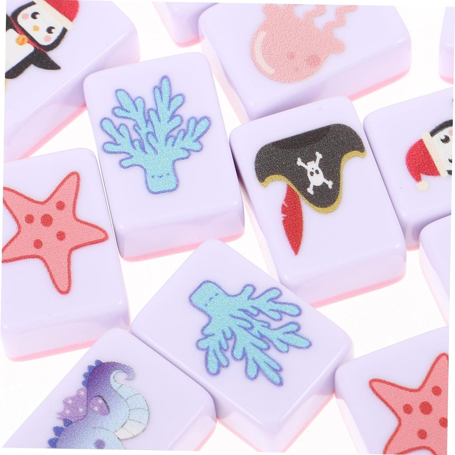 Beach Escape Game Block Mahjong Set, Fun Pattern Mahjong Game, 65 Piece Puzzle Beach Escape Board Game, Mini Mahjong Set, Party Board Game