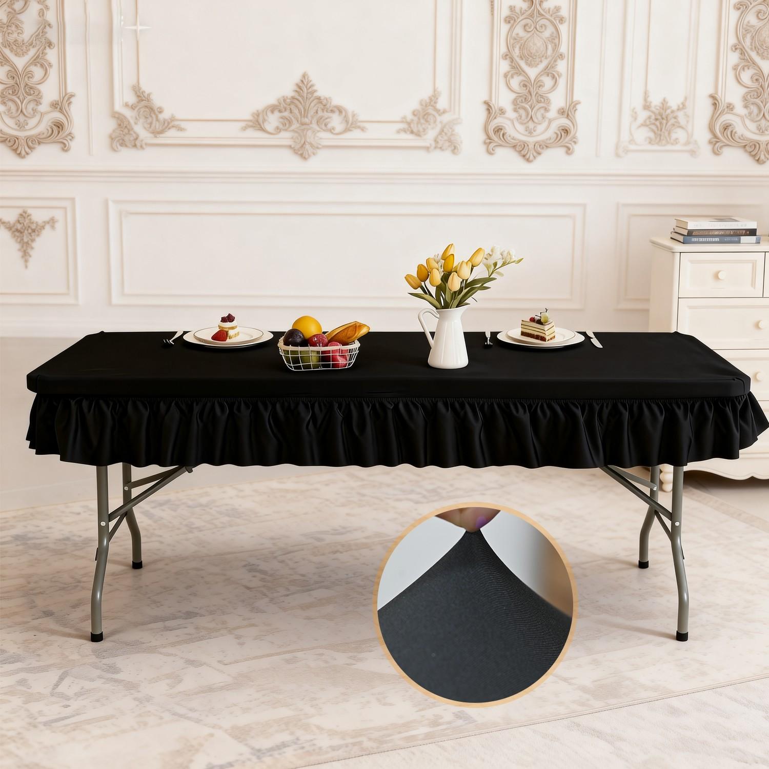 Stretchable Rectangular Tablecloth with Stretched Border Design, Wrinkle-Free Easy Wash, Smooth, Ideal for Weddings Parties and Table Protection, Portable Tablecloth
