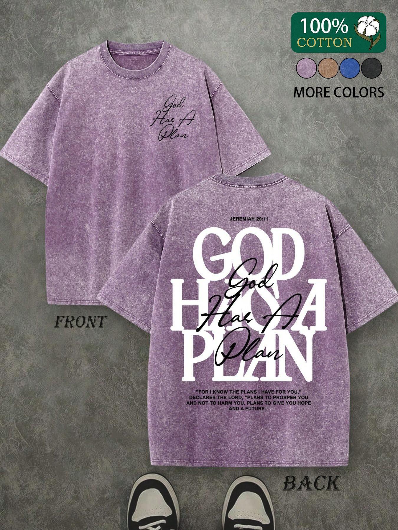 Unisex Vintage Washed Religious Quote Short Sleeve T-Shirt, 100% Cotton, Dual Layer Graphic Letter Print, Casual Streetwear