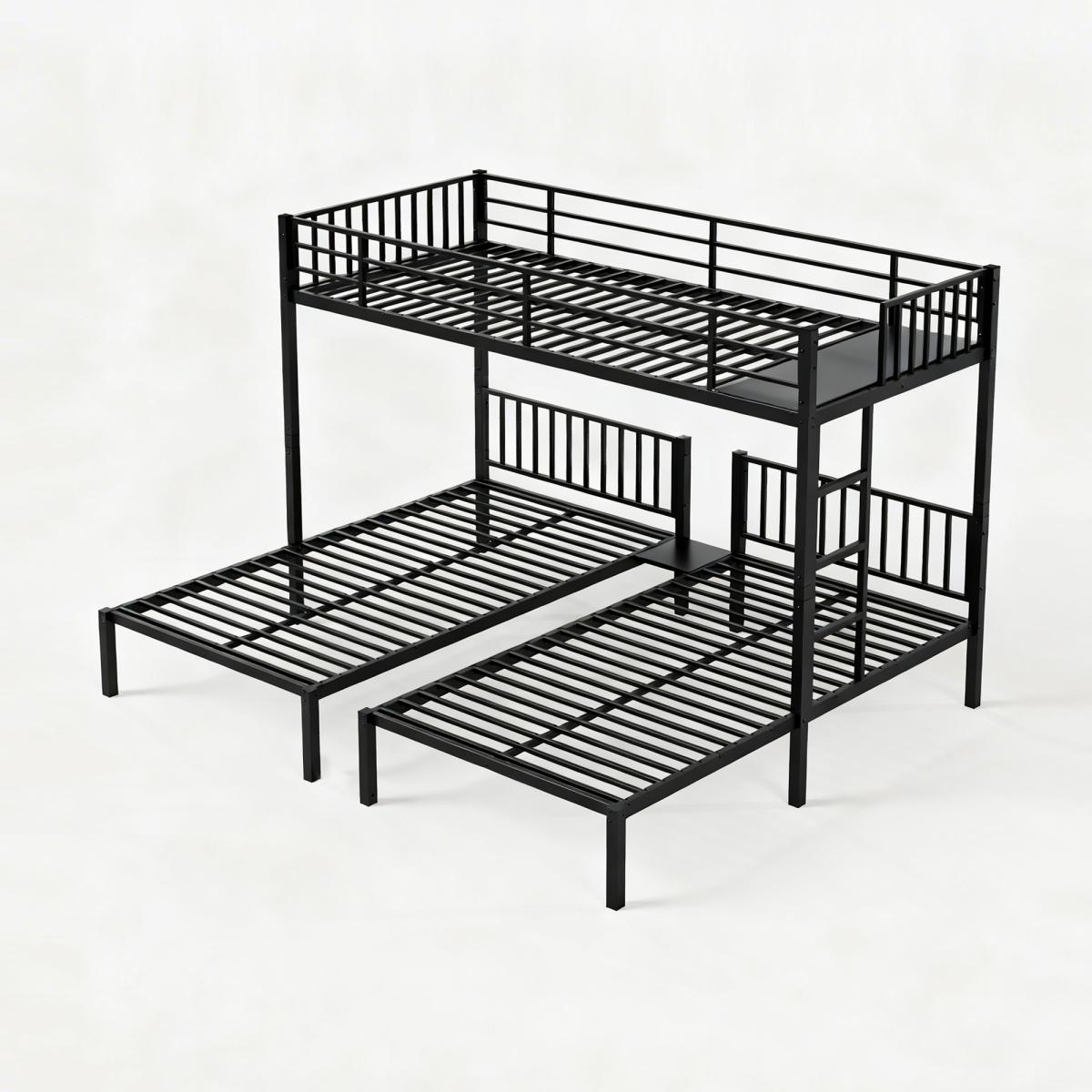 [Bellemave] Twin Size Triple Bunk Bed, Separates Into 3 Twin Beds Frame, Noise Reduced Structure, Easy Assembly, Black