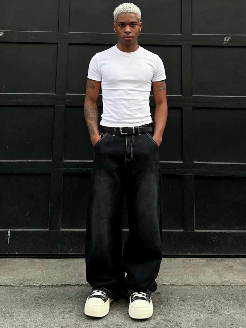 Pocket Embroidered Loose-Fitting Wide-Leg Jeans, Y2K Street Retro Trendy Denim Jeans, All Seasons Fashion for Unique Style