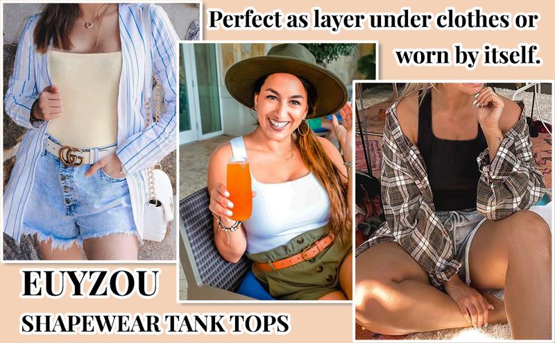 Women's Tummy Control Shapewear Tank Tops - Seamless Square Neck Compression Tops, Slimming Body Shaper, Comfortable Breathable Fabric