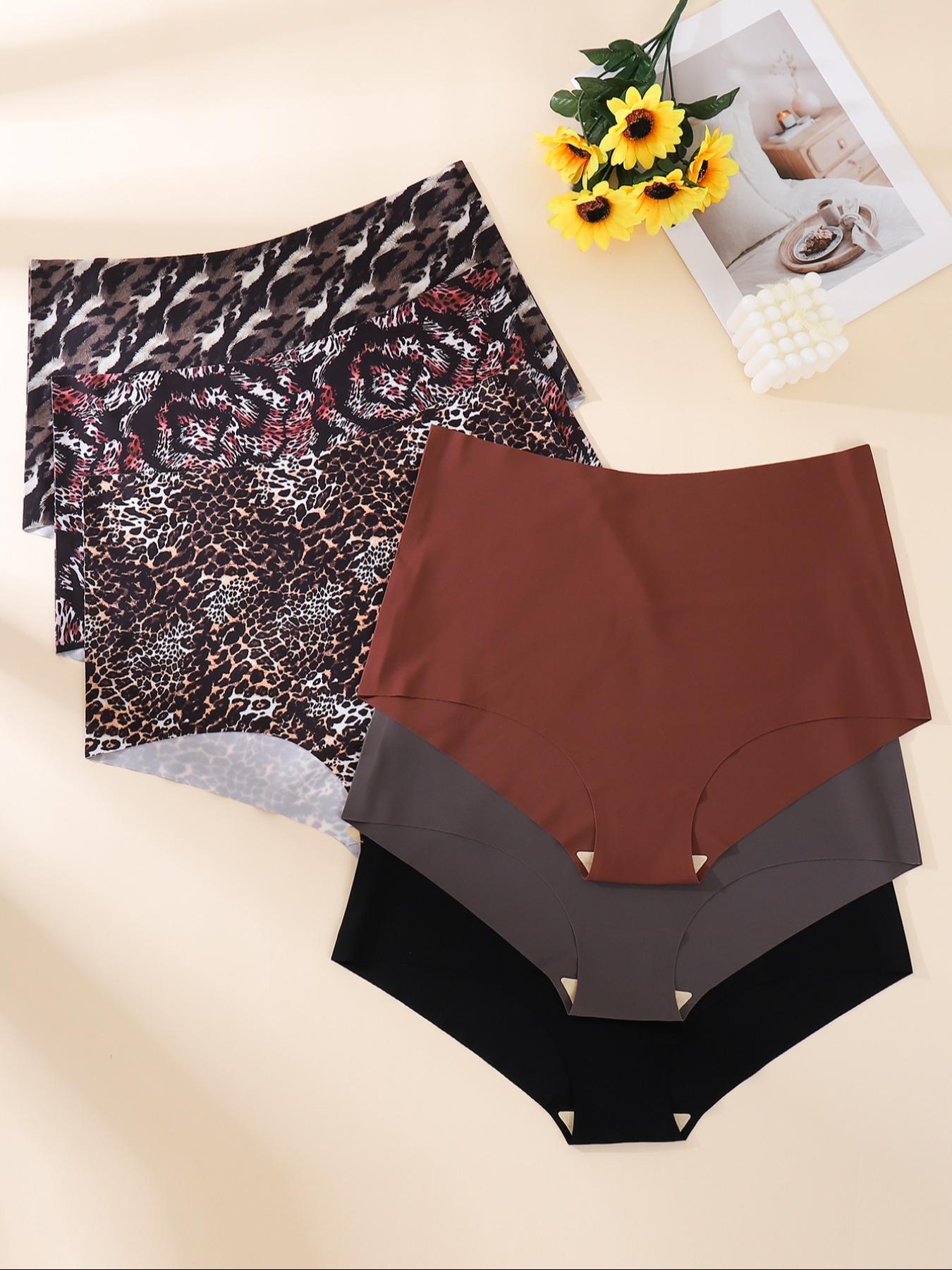 【Plus Size】 Women's Leopard Print Panty, Breathable Comfortable Seamless Knicker for Daily Wear, Casual Breathable Knicker, Women's Underwear for All Seasons