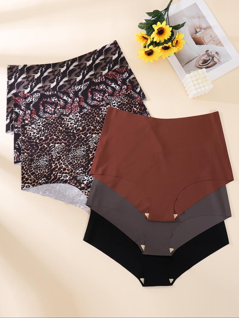 【Plus Size】 Women's Leopard Print Panty, Breathable Comfortable Seamless Knicker for Daily Wear, Casual Breathable Knicker, Women's Underwear for All Seasons
