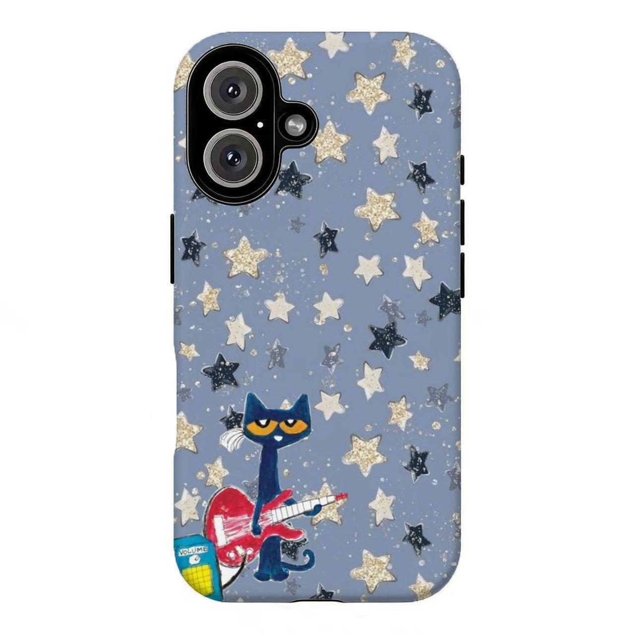 FL-Peteee the Cat Groovy Guitar Phone Case,Peteee the Cat Starry Collage Phone Case For iPhone 11 12 13 14 15 16 17 Air Pro Max for Samsung S26 S25 S24 S23 S22 S21 Case,Gift for her/him/fans