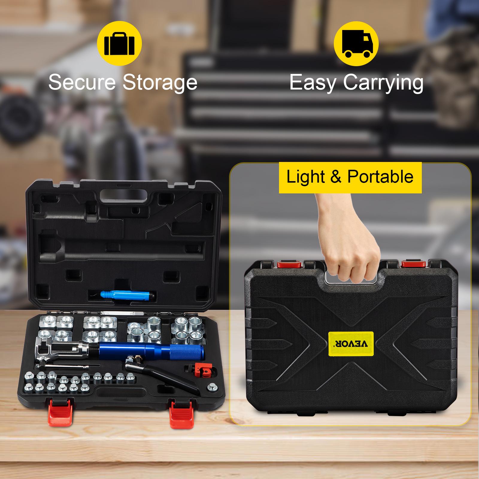 VEVOR Hydraulic Flaring Tool Kit, 45 Double Flaring Tool, Brake Repair Brake Flaring Tools for 3/16-1/2, Brake Flare Tool with Tube Cutter and Deburrer, 32 PCS Tube Flaring Tools for Copper Lines