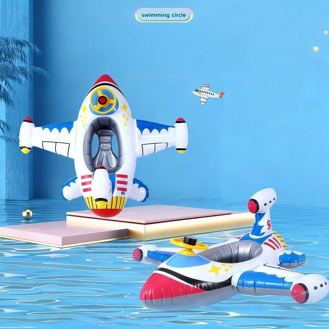 Airplane Shaped Inflatable Pool Float, Realistic Airplane Appearance, Interactive Steering Wheel Design, Thickened PVC, Fun Summer Water Play