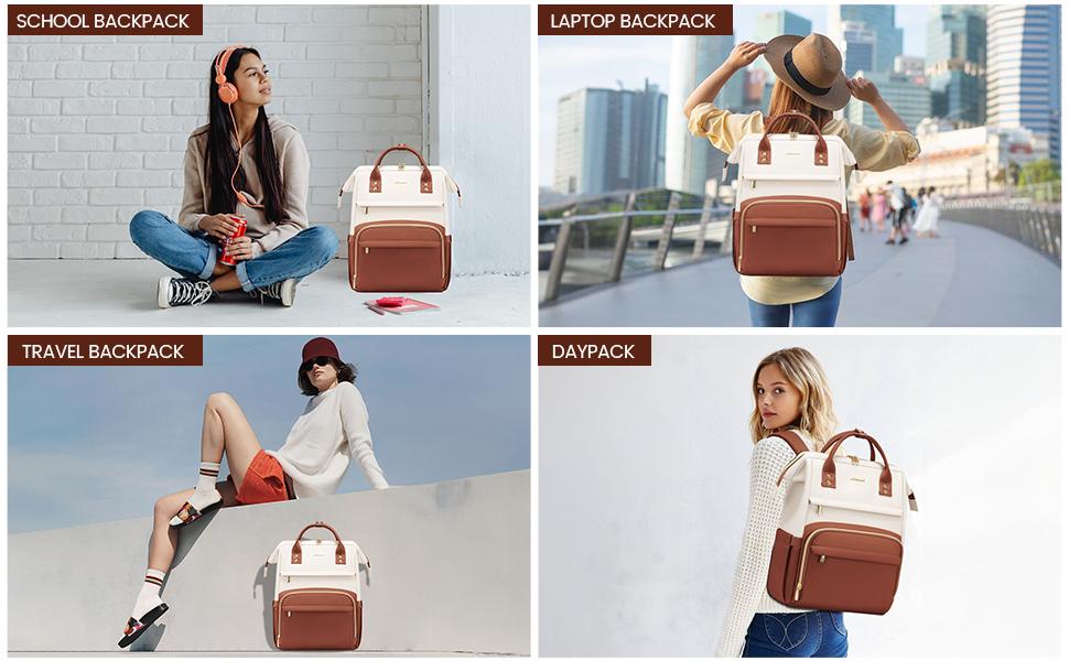 LOVEVOOK Fall Vegan Leather Backpack for Women,17 inch Leather Laptop Backpack for Women,Professional Work Backpack Nurse College Teacher Bag,Women Laptop Tote Bag Computer Travel Backpack Purse