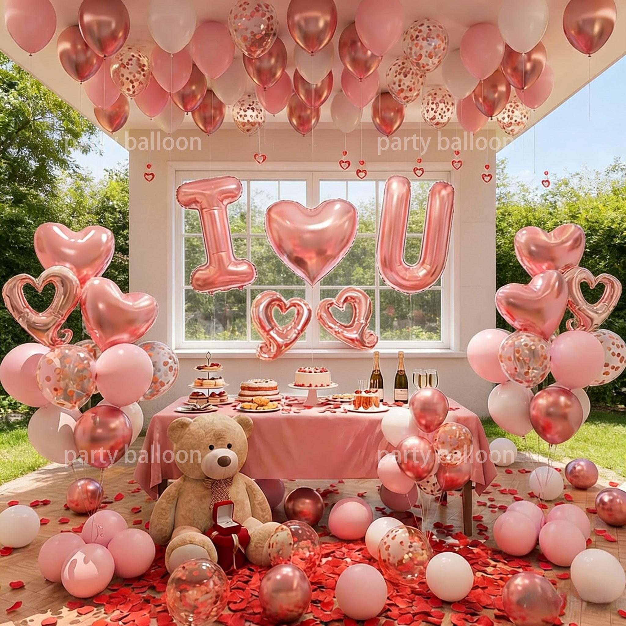 83 Piece Valentine's Day Rose Balloon Set, Romantic Decor for Weddings, Anniversaries, Cafes, Gardens, Proposal Scenes