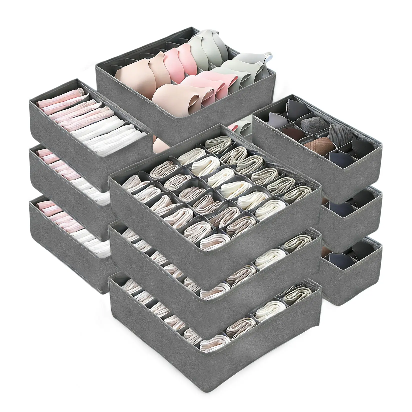 Gaomon 12-Pack Plastic Underwear Drawer Organizer Insert Set - 116-Cell Lightweight Collapsible Fabric Storage Boxes for Closet, Dresser - Divider for Socks, Bras, Baby Clothes - Bedroom Organizer